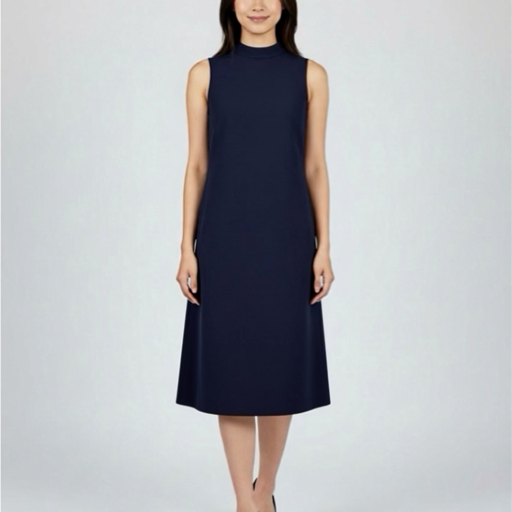 Elegant Navy Sleeveless High Neck Dress